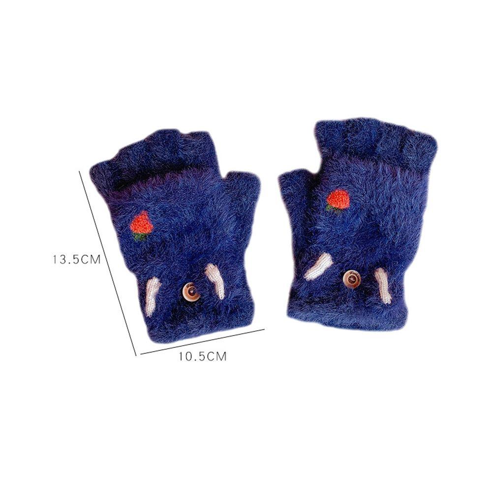 Cute Work For Girls Fingerless Plush Flip Korean Mittens Strawberry Half Finger Gloves Women Gloves