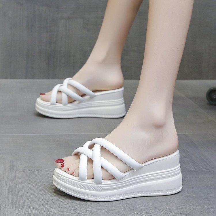 Ciabatte estive cool nuove pantofole con zeppa e plateau sandali mezzo zoccolo rialzati