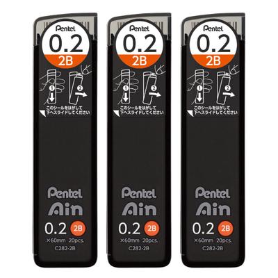PENTEL Ain Mechanical Pencil Lead, 0.2mm 2B, 3-pack, AMZ-XC2822B3P