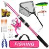2.7m Pink Portable Spinning Fishing Rod and Reel Set, 2026 Model