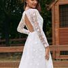 Spring New European and American Style Women's Hollow Deep V Long-sleeved White Lace Pendulum Dress