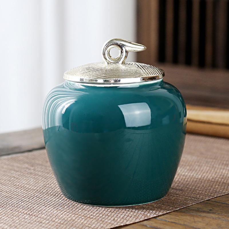 European-style Ceramic Tea Canister Round Gongfu Tea Storage Jar Celadon Sealed Container for Candies Nuts and Spices Kitchen