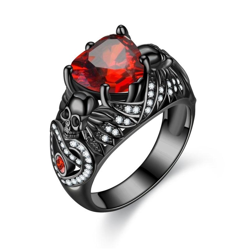 

Gothic Retro Black Crystal CZ Skull Ring Silver Fashion Wedding Jewelry Gift - Skull Rings for Women 6 красный