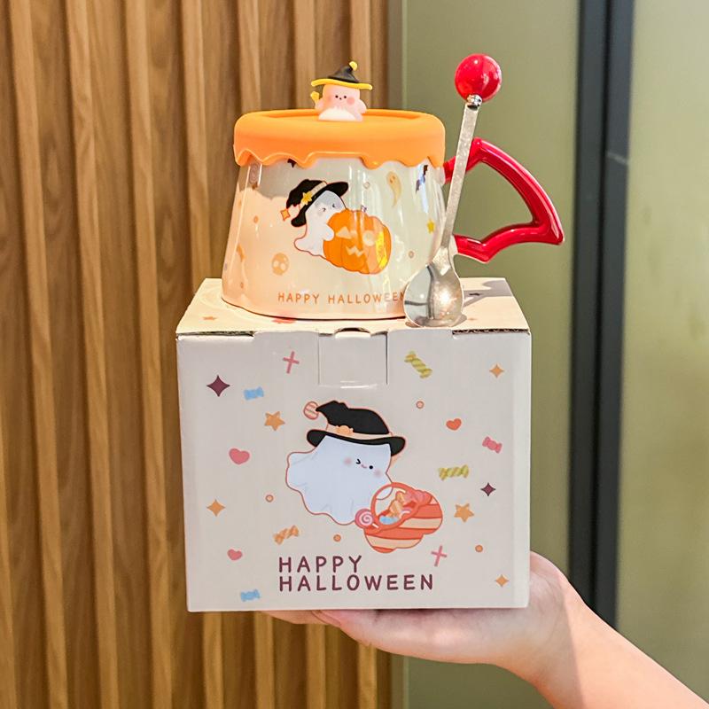 Kreative niedliche Gespenst Keramiktasse mit Deckel Haushalt Trinkbecher Paar Kaffeetasse für Mädchen Geburtstagsgeschenk