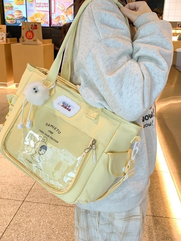 Cute Cartoon Nylon Shoulder Bag Letter Pattern For School Girls
