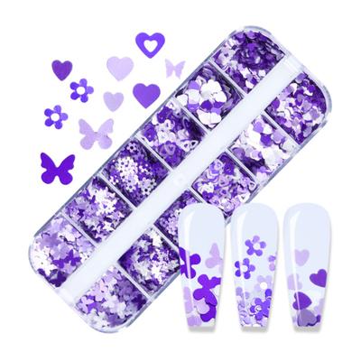 12 Griglie Manicure Glitter Sicuro Facile da Applicare Lavorazione Fine Novità Prugna Viola Fiore per Casa