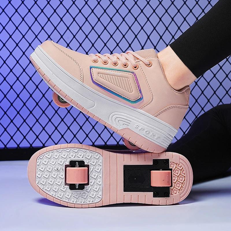 New Children'S Parkour Roller Skate Usb Charging Deformation Shoes Kids Adults Unisex Walking Running Casual Sneakers Gift