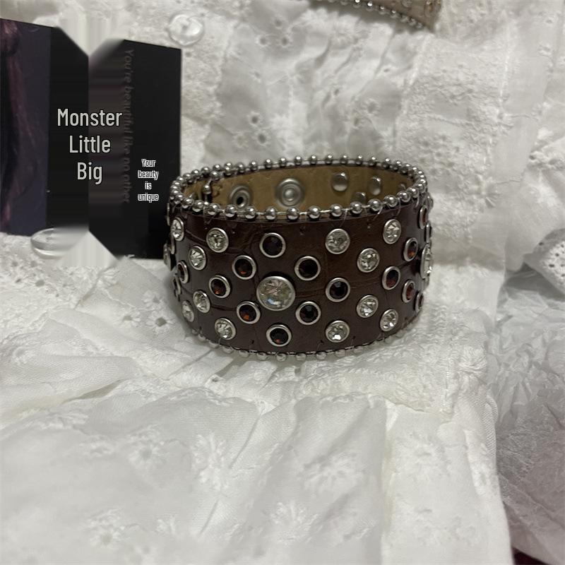 

Ретро Шкіряний Браслет, Прикрашений Стразами: Унікальні, Модні, Універсальні Жіночі Прикраси