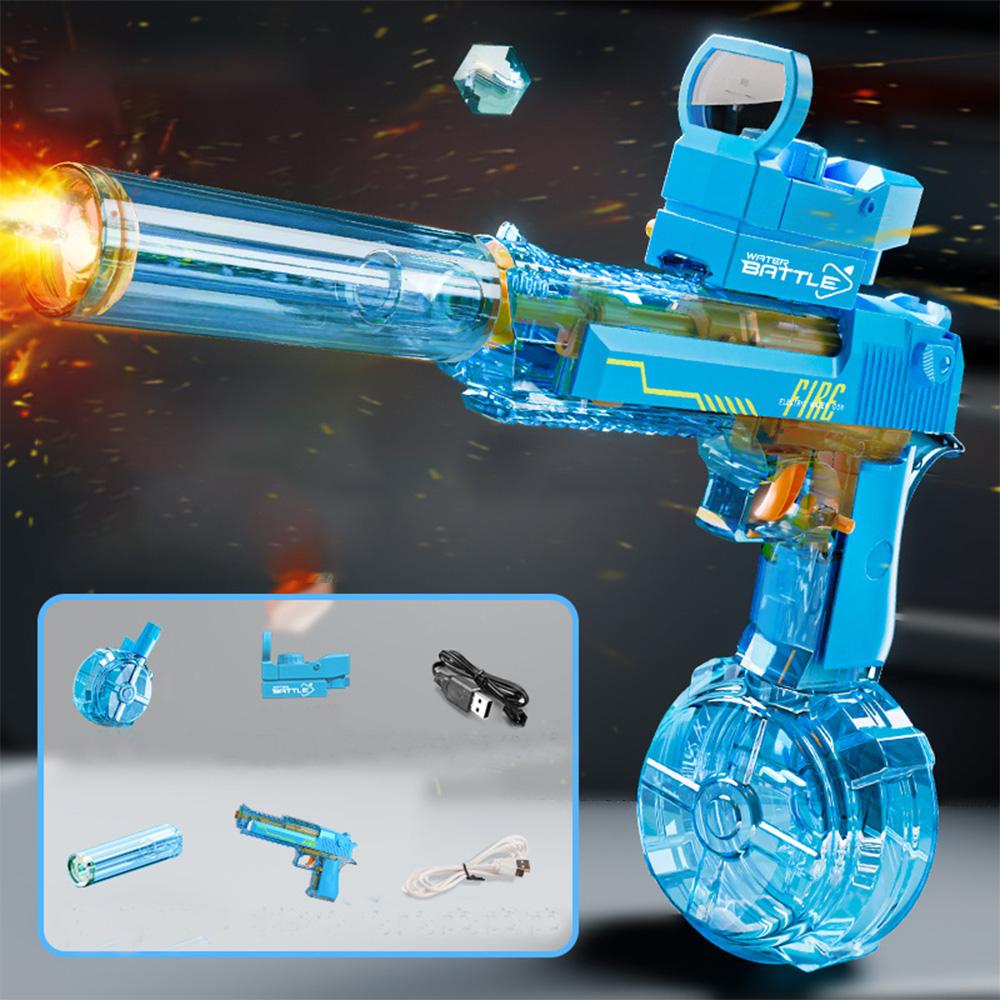 

Водяной пистолет Реалистичные светодиодные эффекты 2025 Лето Электрический водяной пистолет Детская игрушка Полностью автоматическая непрерывная стрельба Водяной пистолет синий