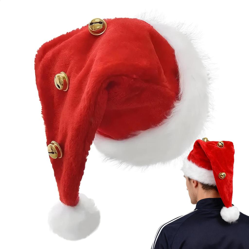 Christmas Santa Long Plush Hat Bell Thickened Red Hat Adults And Kids Xmas Holiday Hats New Year Festive Party Supplies