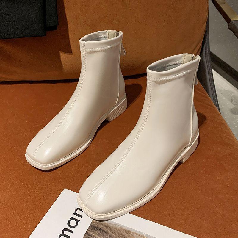 

Женские ботинки на плоской подошве 2025 весна и осень новые, модные универсальные тонкие ботинки челси, ботинки мартин с задней молнией 35