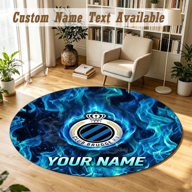 Round Rug Custom NameClub Brugge FC Pattern Non Slip Carpet Home Floor Decor