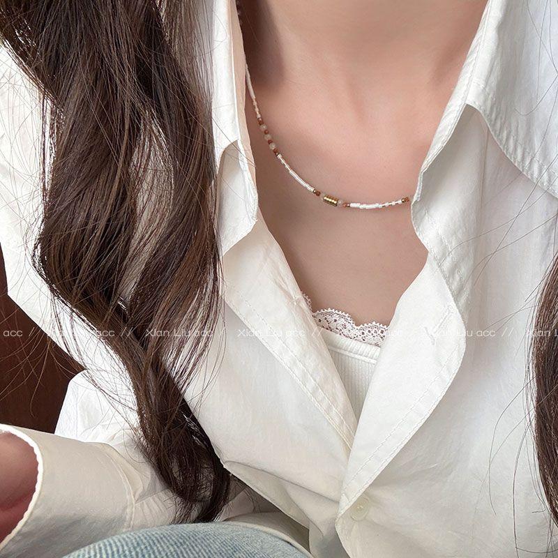 

Beaded Crystal Fritillary Necklace for Women 2025 New Arrival Best Selling Special-Interest Design Fancy Clavicle Chain Neck Chain Ornament Bohemian natural stone beaded necklace