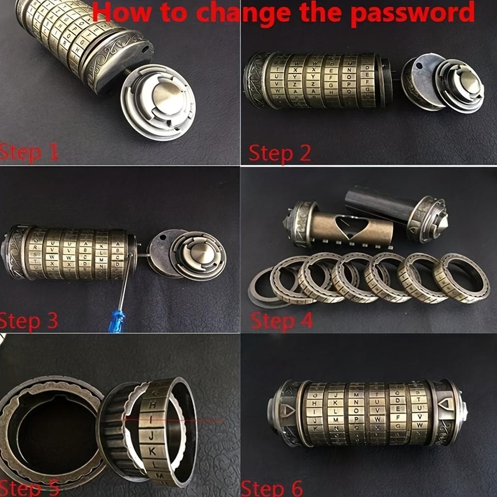 Vintage Golden Retro Cylinder Lock Box with Combination Dial, Secure Jewelry, Ring Storage, Ideal for Wedding Bands  Keys,