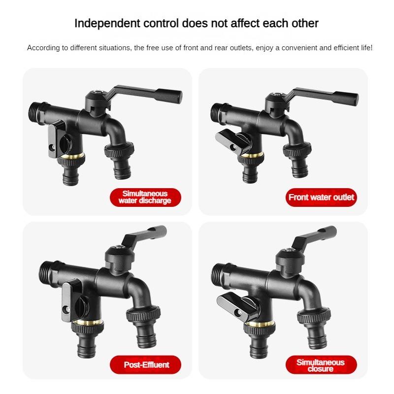 1PCS Outdoor Garden Brass Water Faucet Tap Anti-Freeze Bibcocks with Hose Connector Dual Outlet for Washing Machine
