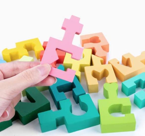 Wooden Puzzle, Wooden Building Blocks, Puzzle-Shaped Arrow Pieces, 16 Pieces, Montessori Educational Toy, Puzzle