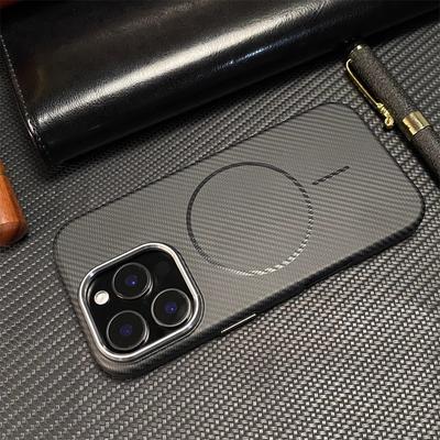Luxury Carbon Fiber Pattern Magnetic Magsafe Case for iPhone 17 16 15 14 Pro Max 17Air 13 Metal Lens Button Ultra Thin Cover
