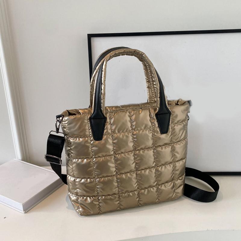 Ny Dame Puffy Tote Bag PU Lakklær Vattert Stor Størrelse Student Laptop Crossbody Bag