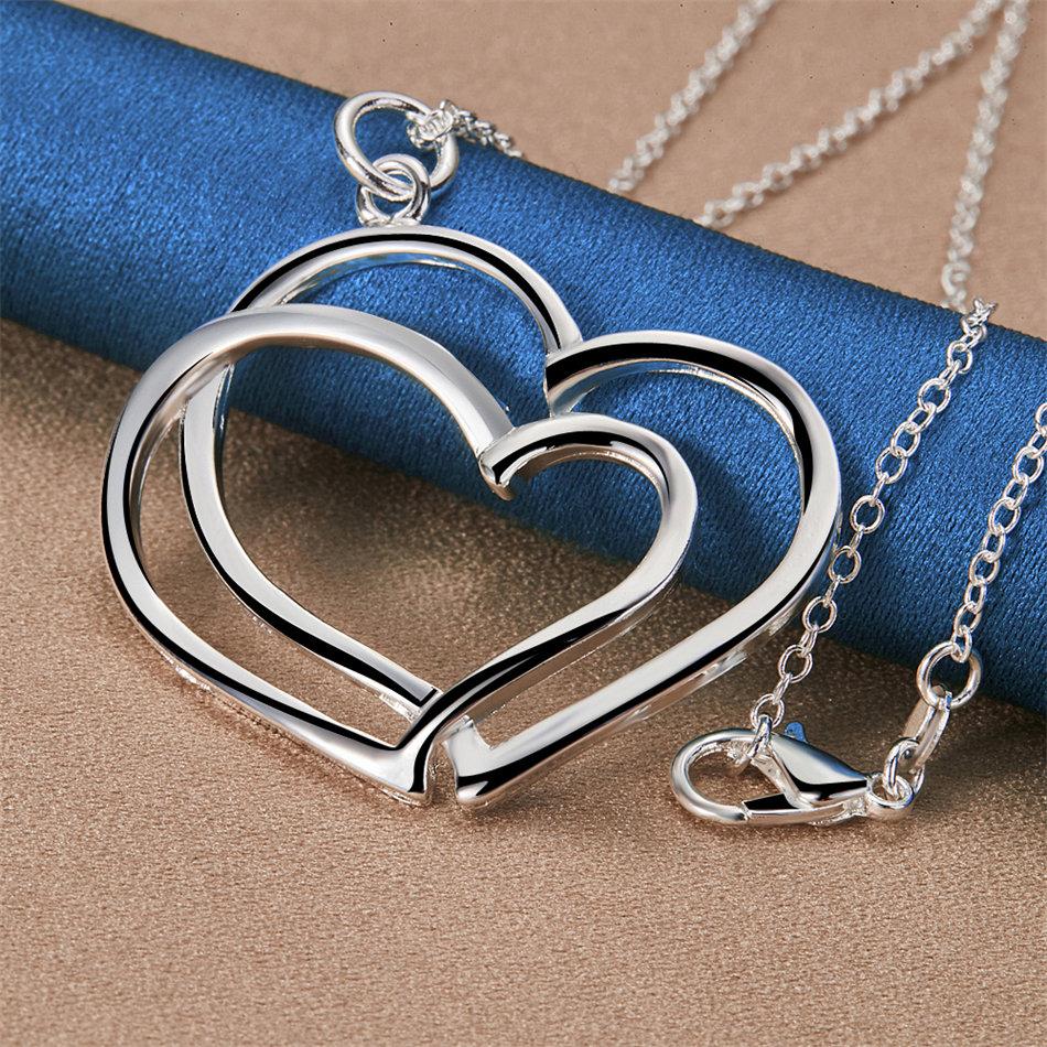 925 sterling silver 16-30 inch exquisite double layered heart-shaped pendant necklace for women's fashionable wedding jewelry