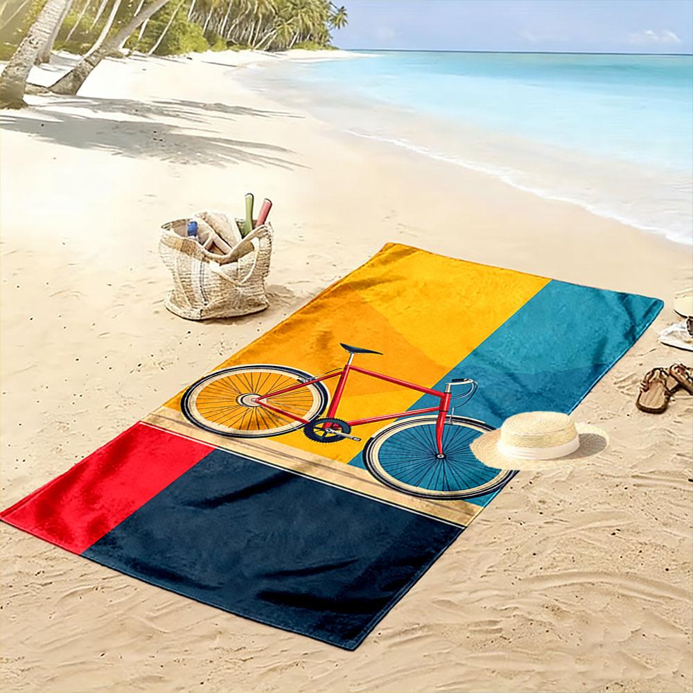 Red Bicycle with Color Blocks Beach Towel Quick-drying for Travel Outdoor Sports Jogging Beach and Swimming
