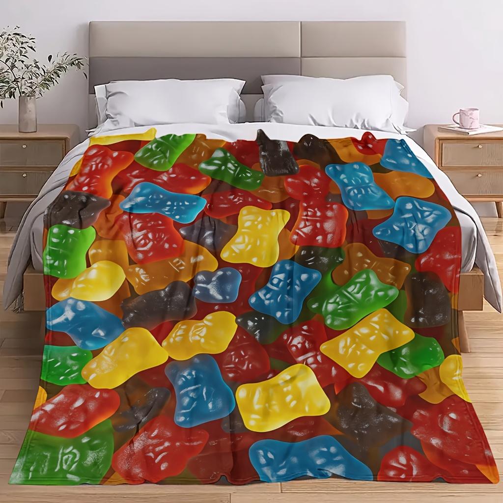 Soft High-Definition Digital Print Gummy Bear Pattern Blanket Cooling Blanket All-Season Family and Friends Gift Soft Breathable 100% Polyester