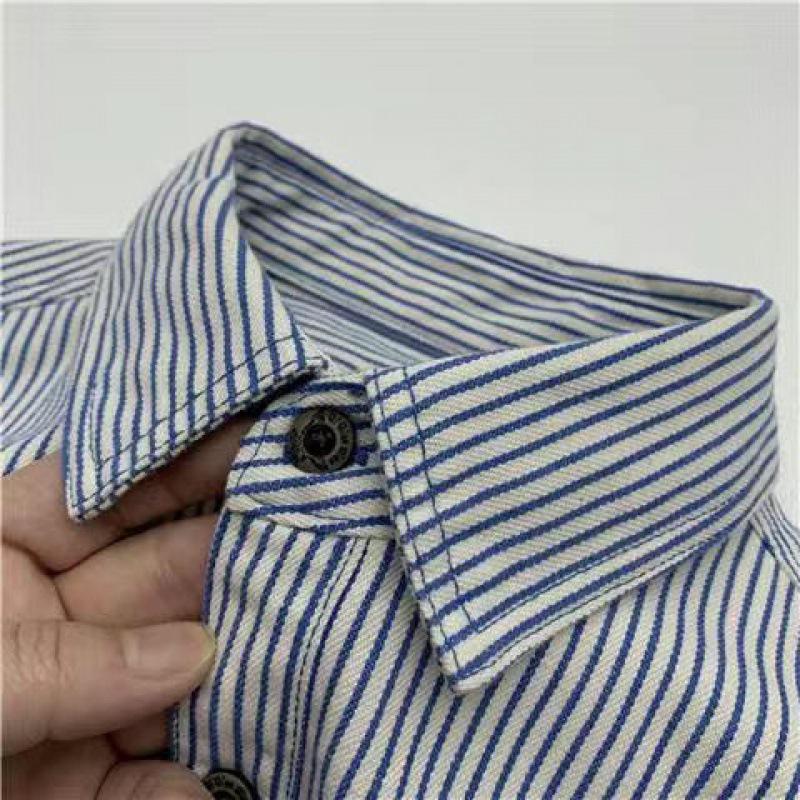 

Японская ретро рубашка в полоску с длинным рукавом, уличная одежда для мужчин 3XL (155-180 Jin) синий