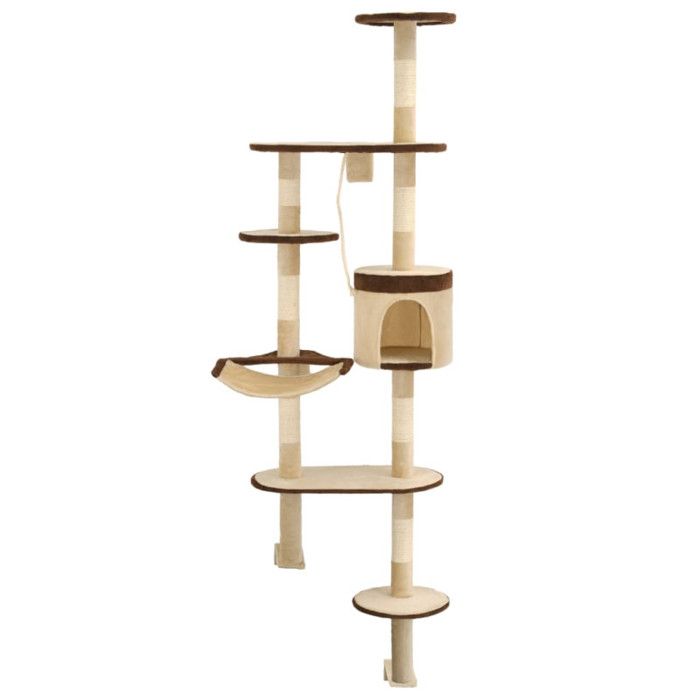 VidaXL Arbre à chat en sisal Montage mural 194 cm Beige et marron