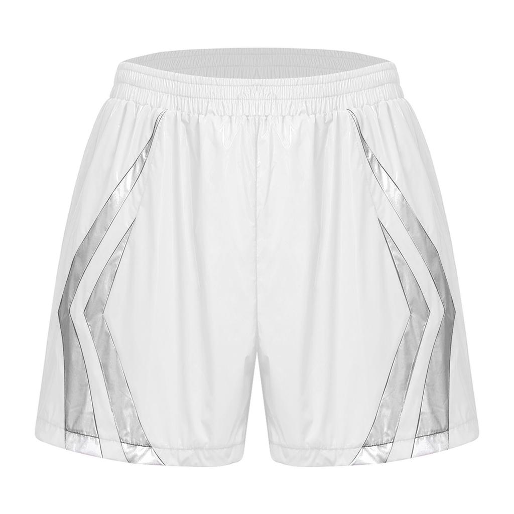 Mens Waterproof Swim Trunks Pockets Color Blocking Stripes Elastic Waistband Athletic Bottoms