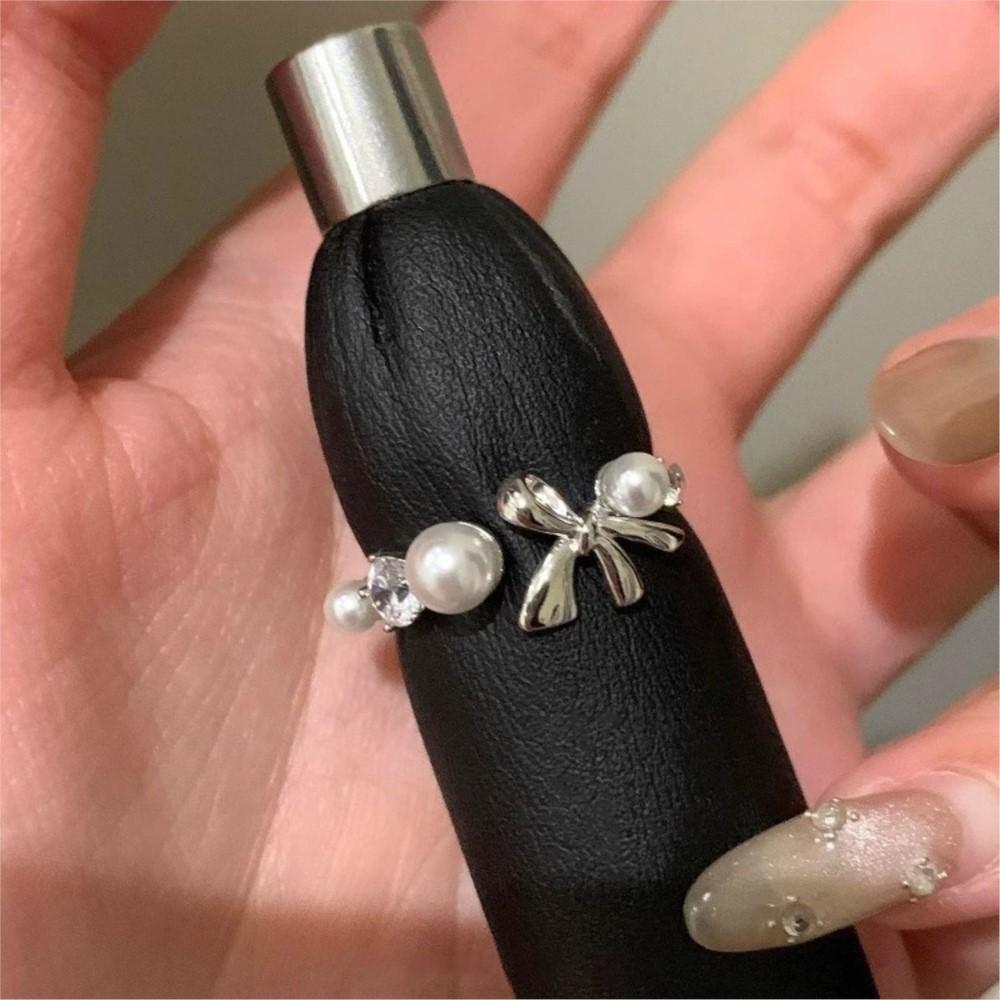 PANJBJ 925 Silver Pearl Bowknot Ring for Women Irregular Open Sweet Romantic Zircon Jewelry Birthday Gift Dropshipping