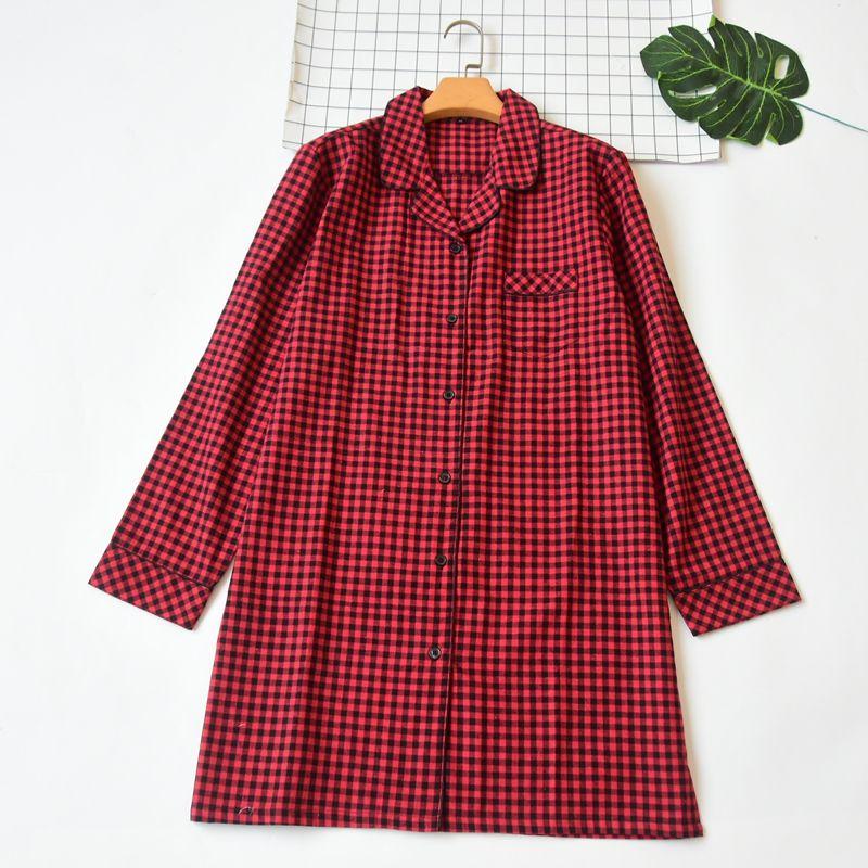 

Экспортное японское женское тканое платье-ночная сорочка из чистого хлопка в клетку гингем с длинными рукавами Весенне-осеннее тонкое свободное платье для сна Пижама Разное Red lattice M