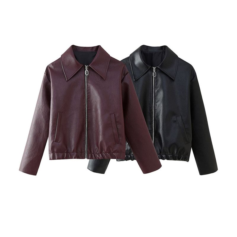 Kaslead New Arrival Women's Clothing Fashion Style Fashion Minimalist Versatile Casual Long Sleeve Leather Jacket Coat