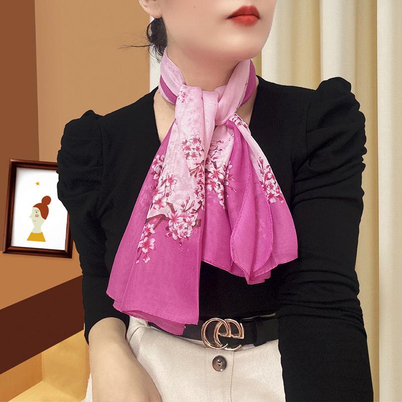 Large 95cm Square Korean Silk Chiffon Scarf for Women - Printed Neck or Head Scarf
