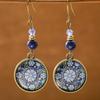 Böhmischer Ethnischer Stil Blumenmuster Runde Platte Damenohrringe Vintage Schmuck Feiertagsjubiläum Geschenk Zubehör