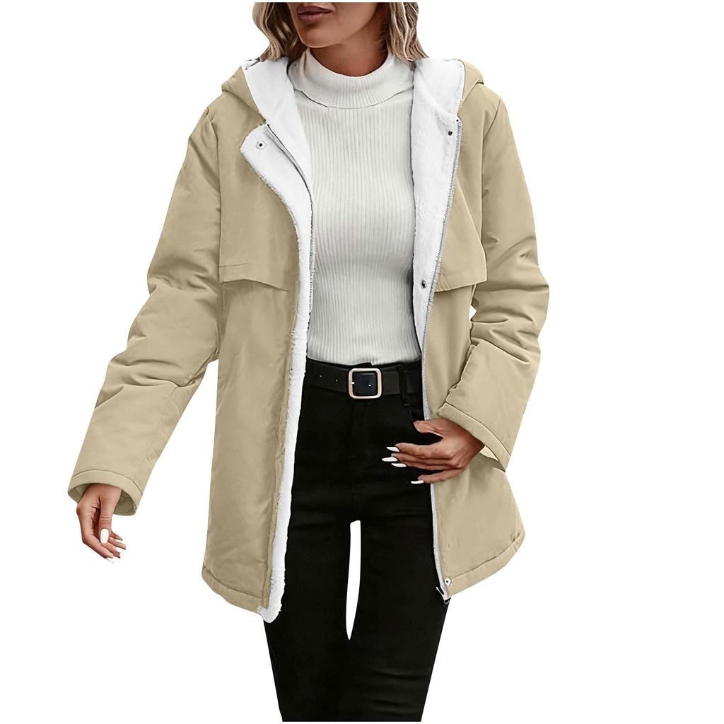 Womens Fleece Lined Jacket Zip Up Hoodie Jackets Casual Long Sleeves Button Coat Fall Winter Coats
