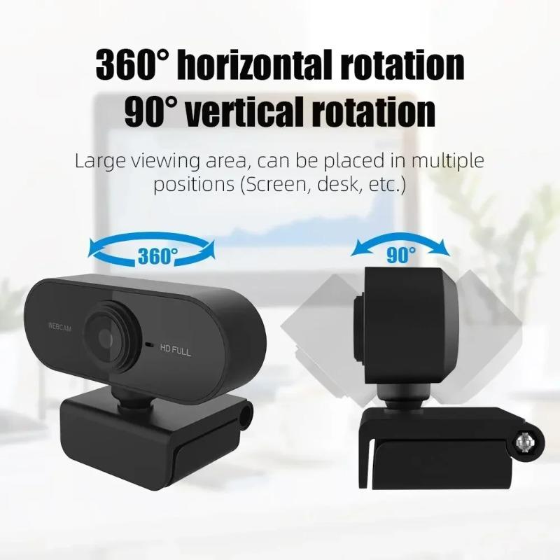 Full HD 1080p USB Webcam with Mic - Flexible Rotatable Mini Camera for Laptop Desktop Online Education