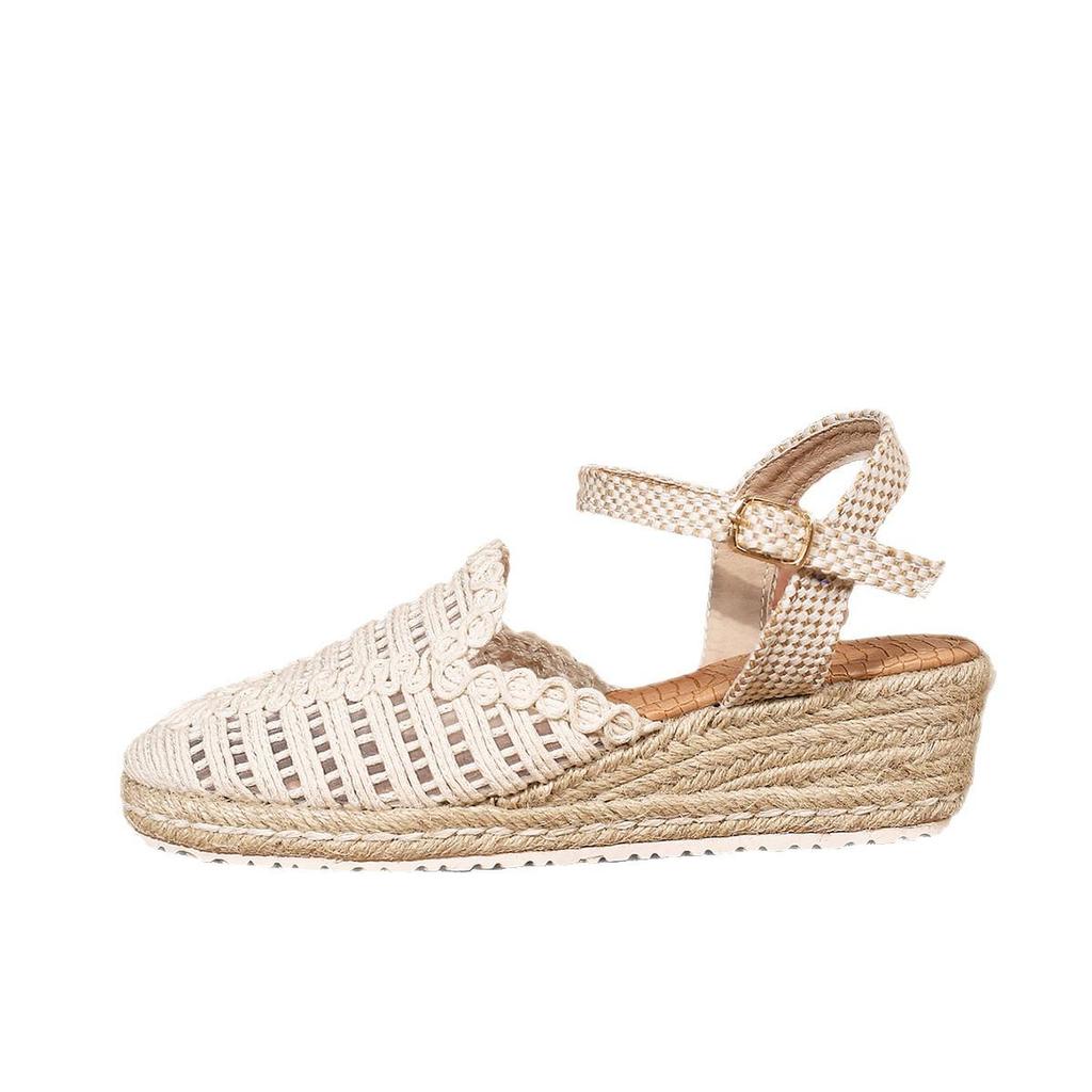 Spring Roman-Style Wedge Sandals - Round Toe, Thick Sole, PU Finish