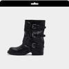 Thick-soled Belt Buckle Pleated Medium Boots Women's 2025 Autumn and Summer New Western Cowboy Short Boots Martin Boots Pant Tube Boots
