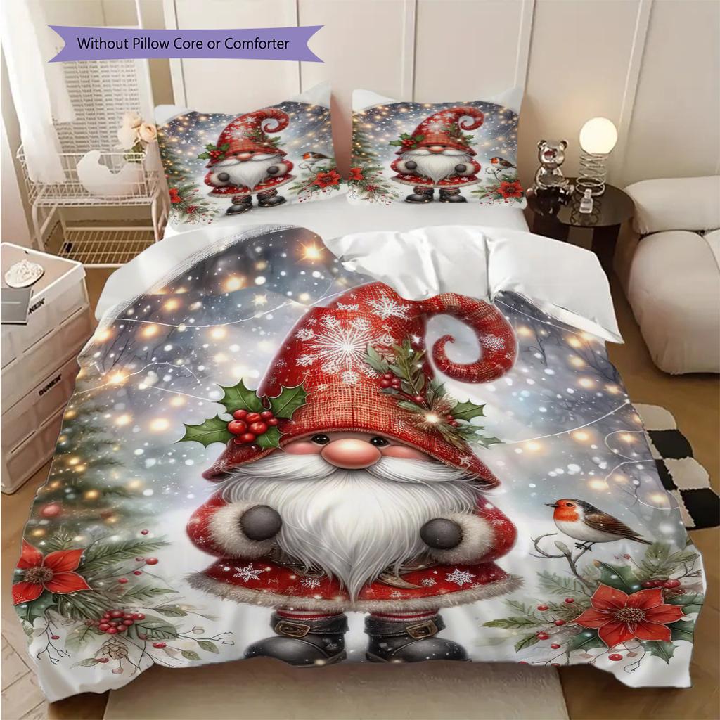 1PC Christmas theme pattern Bedding Quilt Set Quilt Cover Pillowcase Home Decoration Birthday Gift (1 * duvet cover + 2 * pillowcase, without core)