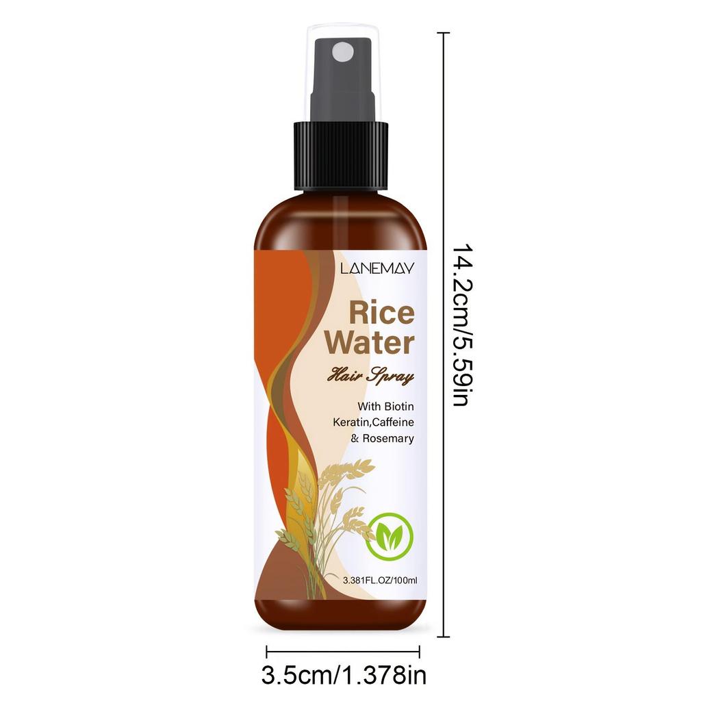 Spray de Păr cu Apă de Orez - cu Biotină, Keratină, Cafeină și Rozmarin, Netezește Părul și Reduce Încurcăturile, Protecție Termică și Adaugă Strălucire Părului