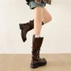 Queen Fan Brown British Thick Heel Boots Children's Boots 2025 New Autumn Height Increasing Knight Boots