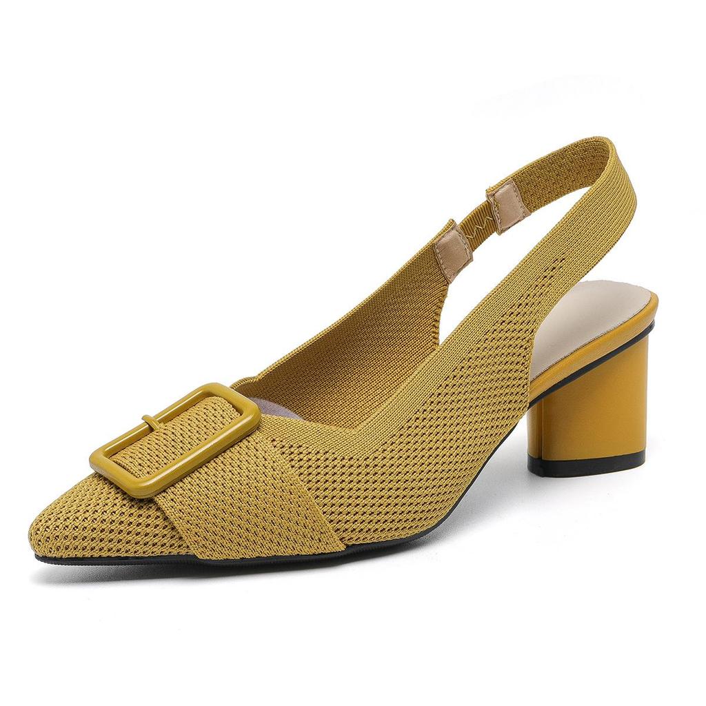 Women's High Heel Sandals Fashion Pointed Toe Knitted Breathable Non Slip Rubber Sole Slingback Shoes Fashion Sexy Dress Pumps