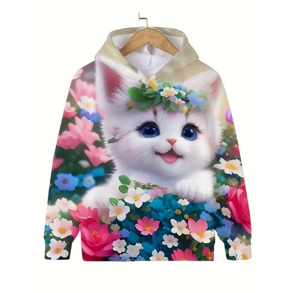 Kinderbekleidung Mädchenkleidung Kawaii Katze Langarm Kapuzenpullover Lässige Kinderkleidung Herbst Pullover Mädchen Sweatshirt Outdoor Oberteile