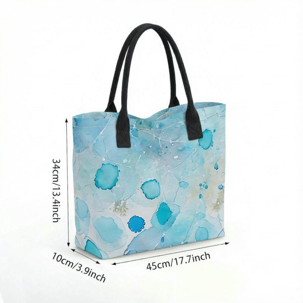 Blue Watercolor Print Tote Bag Large Capacity Casual Shoulder Handbag for Daily Use