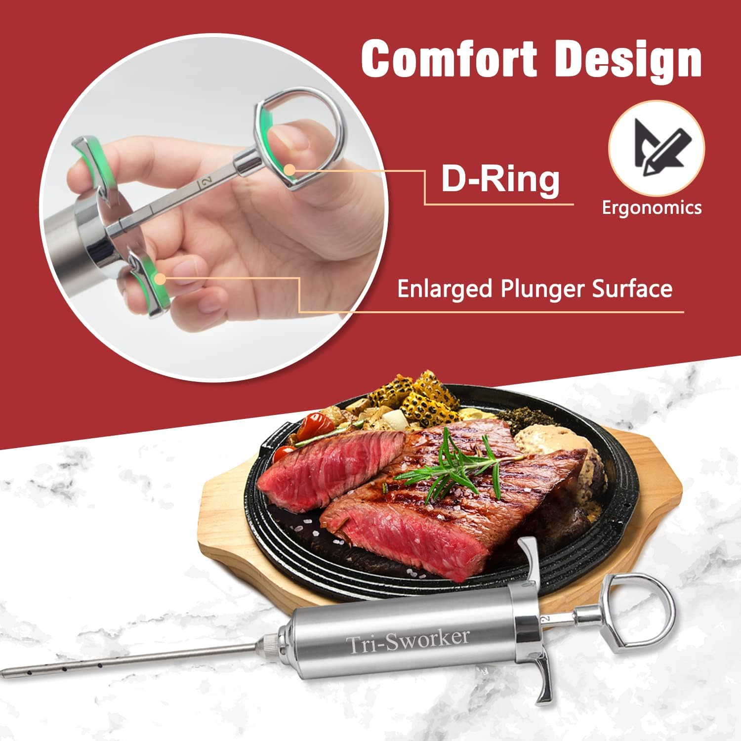 Meat Injectors for Smoking with Case and 4 Flavor Food Injector Syringe Needles, Injector Marinades for Meat, Turkey, Brisket; 2-oz; Including Paper