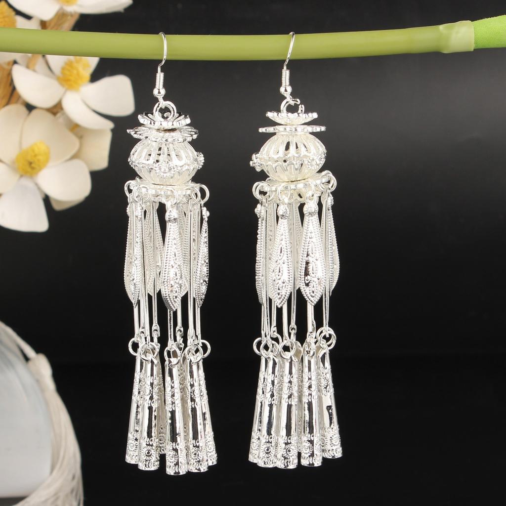 Turquoise Earrings Bohemian Drop Ear Earrings with Tassels, Geometric Alloy, Retro Style, Boastful Ear Accessories