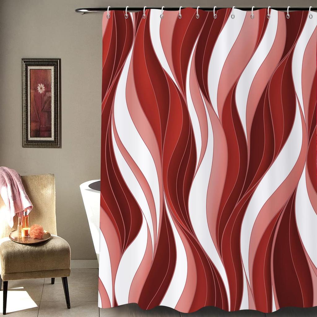 Brązowa Zasłona Prysznicowa Nowoczesna Abstrakcyjna Brązowo-Białe Paski Stopniowa Zmiana Prosta Zasłona Łazienkowa Wodoodporna Tkanina Można Prać w Pralce Z Haczykami