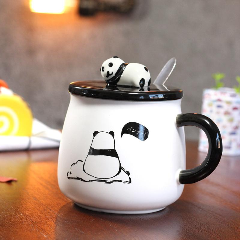 500ml Ceramic Cute Panda Mugs,Cartoon Creative Moring Mug with Lid,Milk Coffee Tea Unique Porcelain Cups Drinkware Girl Gift