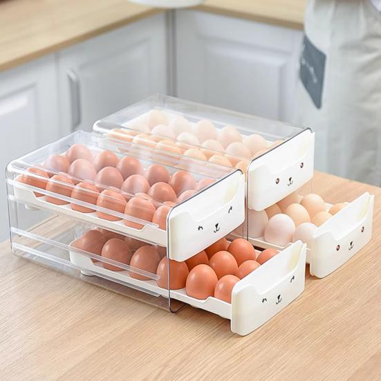 Egg Storage Box for Refrigerator Stackable Egg Container Holds 36 Eggs Kitchen Egg Organizer with Two Drawers for Fridge Counter