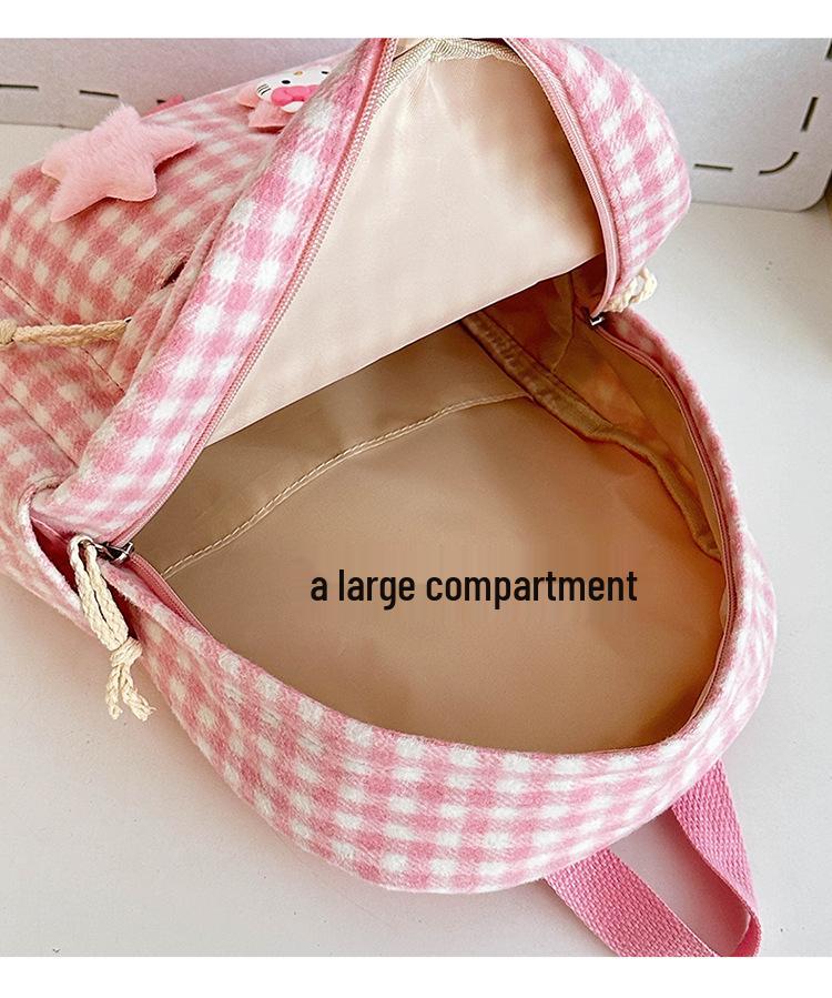 Large Capacity Pink Plaid Japanese Cute KT Girls' School Backpack