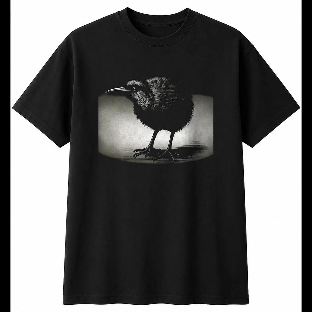 Airbrush Kiwi Bird Portrait Unisexs T Shirt Black 100 Cotton Nature Vintage Casual Top For Everyday Wear Streetwear